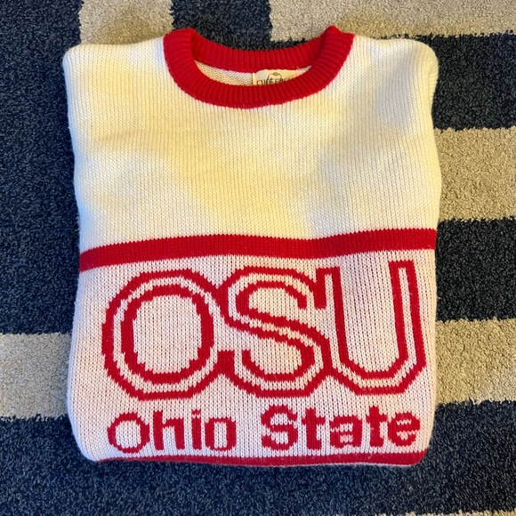 Cliff Engle THE Ohio State Buckeyes Sweater Mens XL Large White Red 80s OSU RARE - Picture 4 of 8